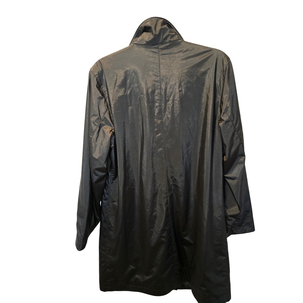 Fu Da Womens Black shiny Raincoat Mid Length Faux Leather Snap‎ Front Jacket M - Picture 2 of 5